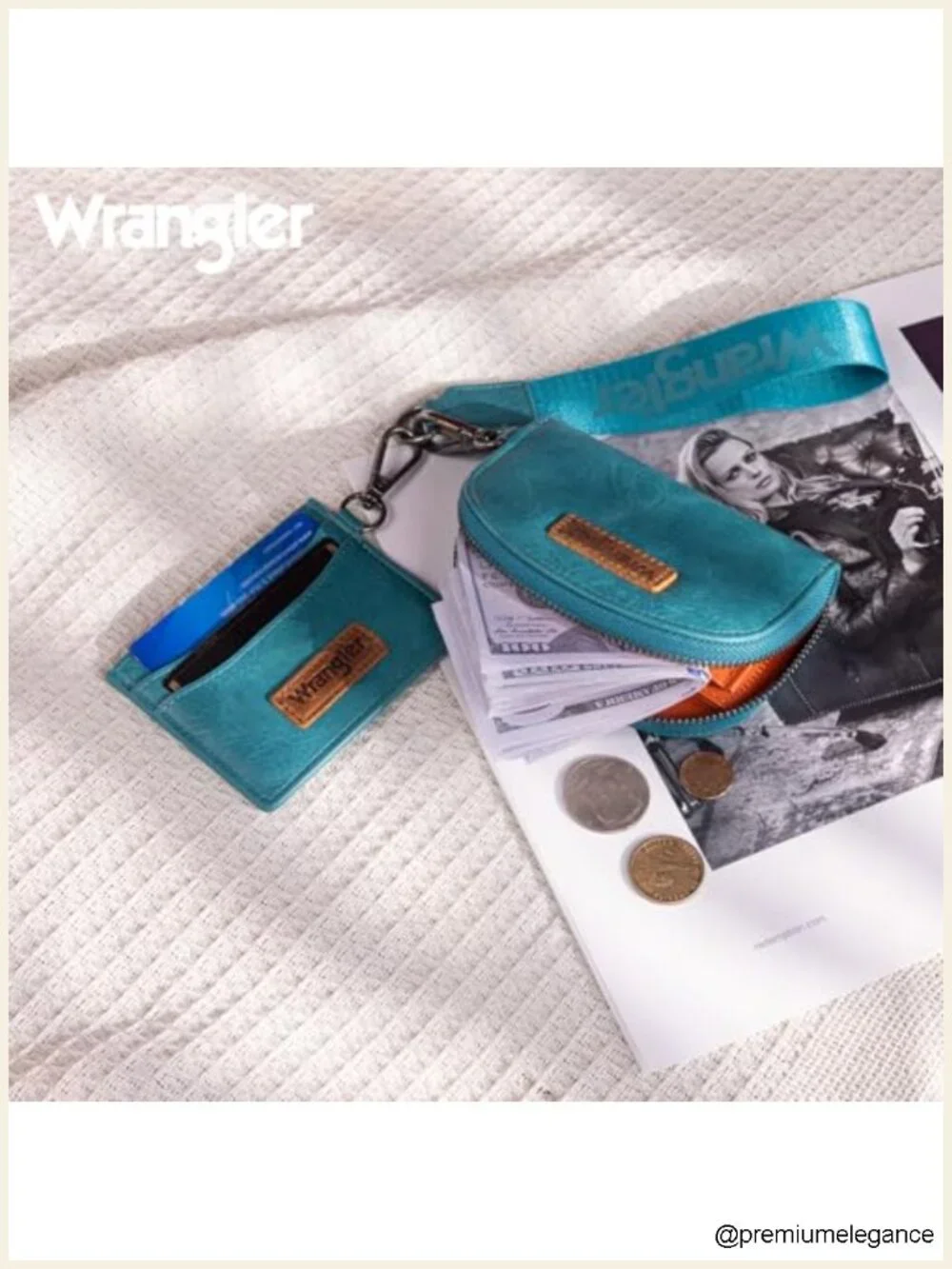 Wristlet Wallet with Detachable Keychain, Dual Pouch, Zipper Closure, Polyester